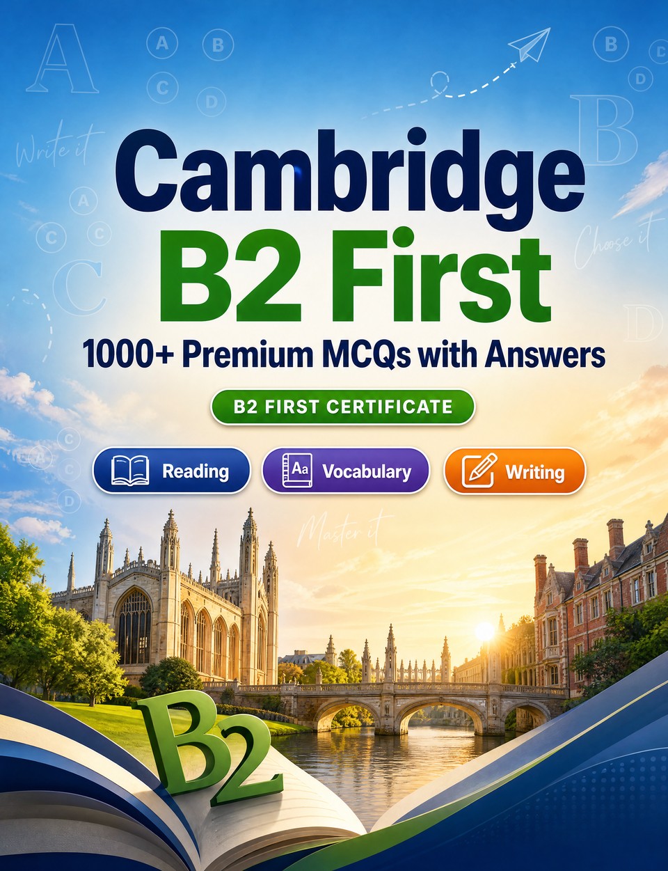Cambridge B2 First 2026-2027 : 1000 MCQ with Answers — Language prep English: Reading, Vocabulary, Writing, Spelling, Exam board format and written drills to pass the official language certificate