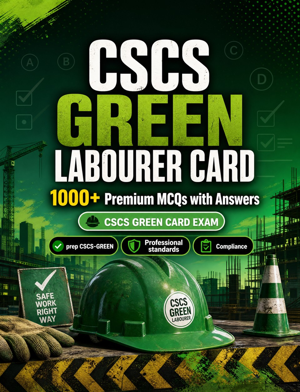 CSCS Green Labourer Card 2026-2027 : 1000 MCQ with Answers — Test prep CSCS-GREEN: MCQ Regulations, Professional standards, Compliance, Practice tests  and mock papers to pass
