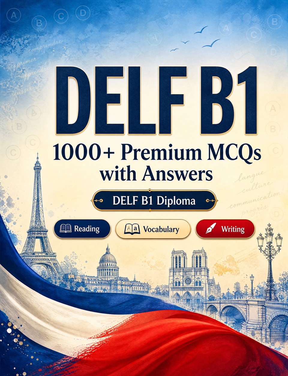 DELF B1 2026-2027 : 1000 MCQ with Answers — Language prep French: Reading, Vocabulary, Writing, Spelling, Exam board format and written drills to pass the official language certificate