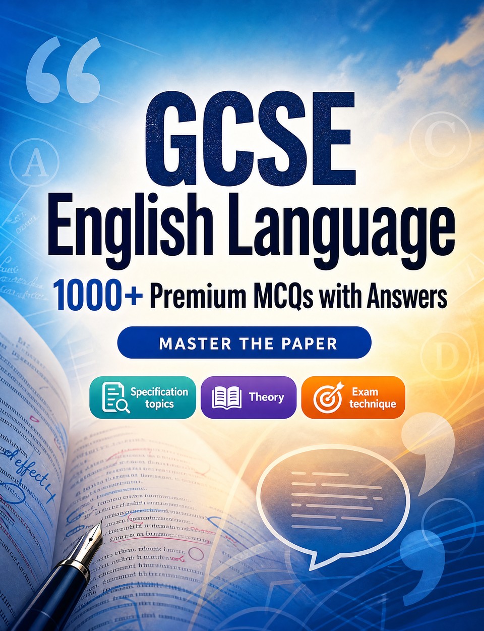 GCSE English Language 2026-2027 : 1000 MCQ with Answers — Revision guide: MCQ Specification topics, Theory, Exam technique, Revision  and mock papers to pass